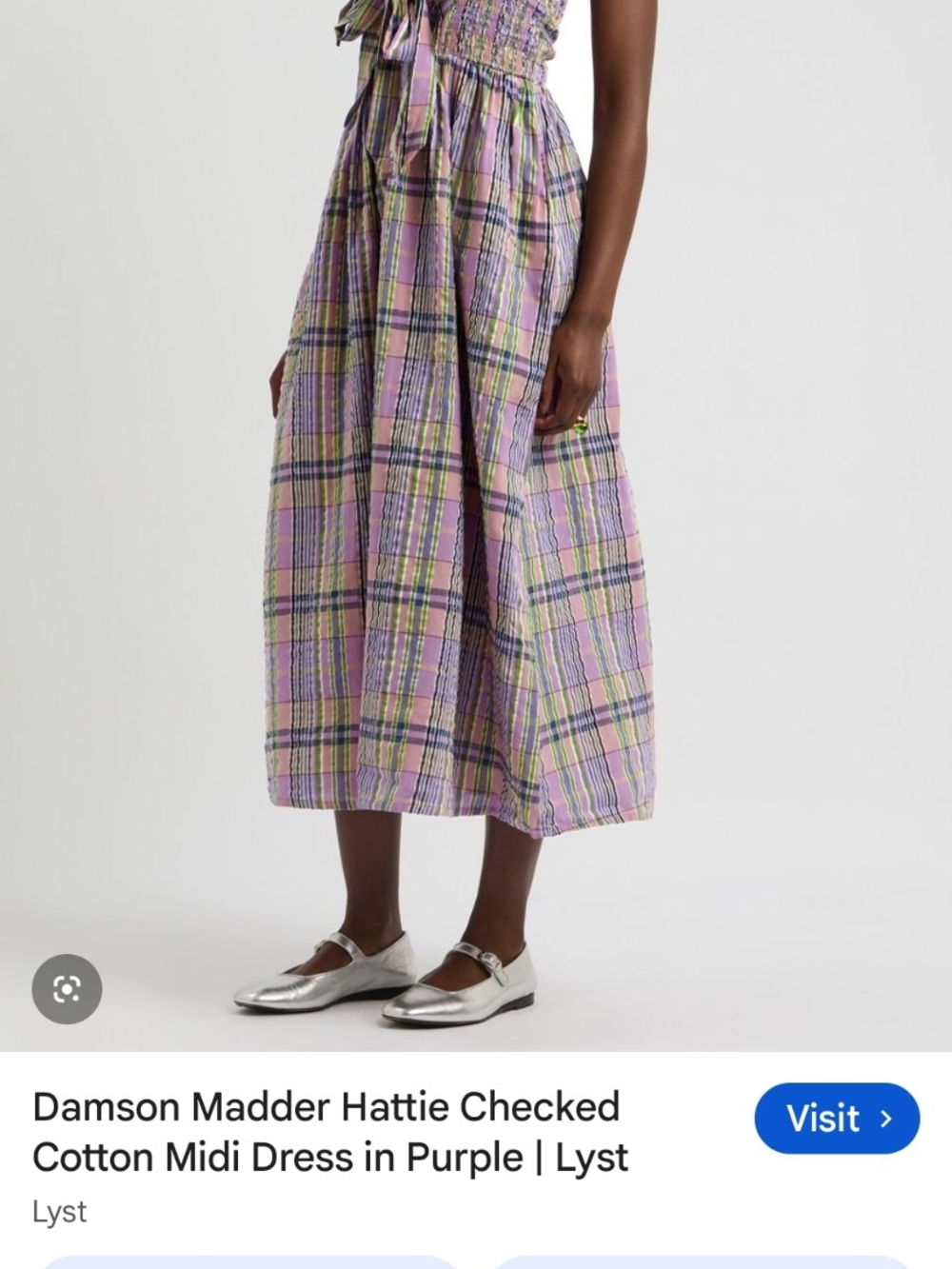 Damson Madder Hattie Checked Cotton Midi Dress - Picture 2 of 4